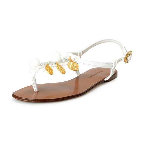 Dolce & Gabbana Women's White Patent Leather Flat Sandals Shoes US 7.5 IT 37.5 - Picture 1 of 8